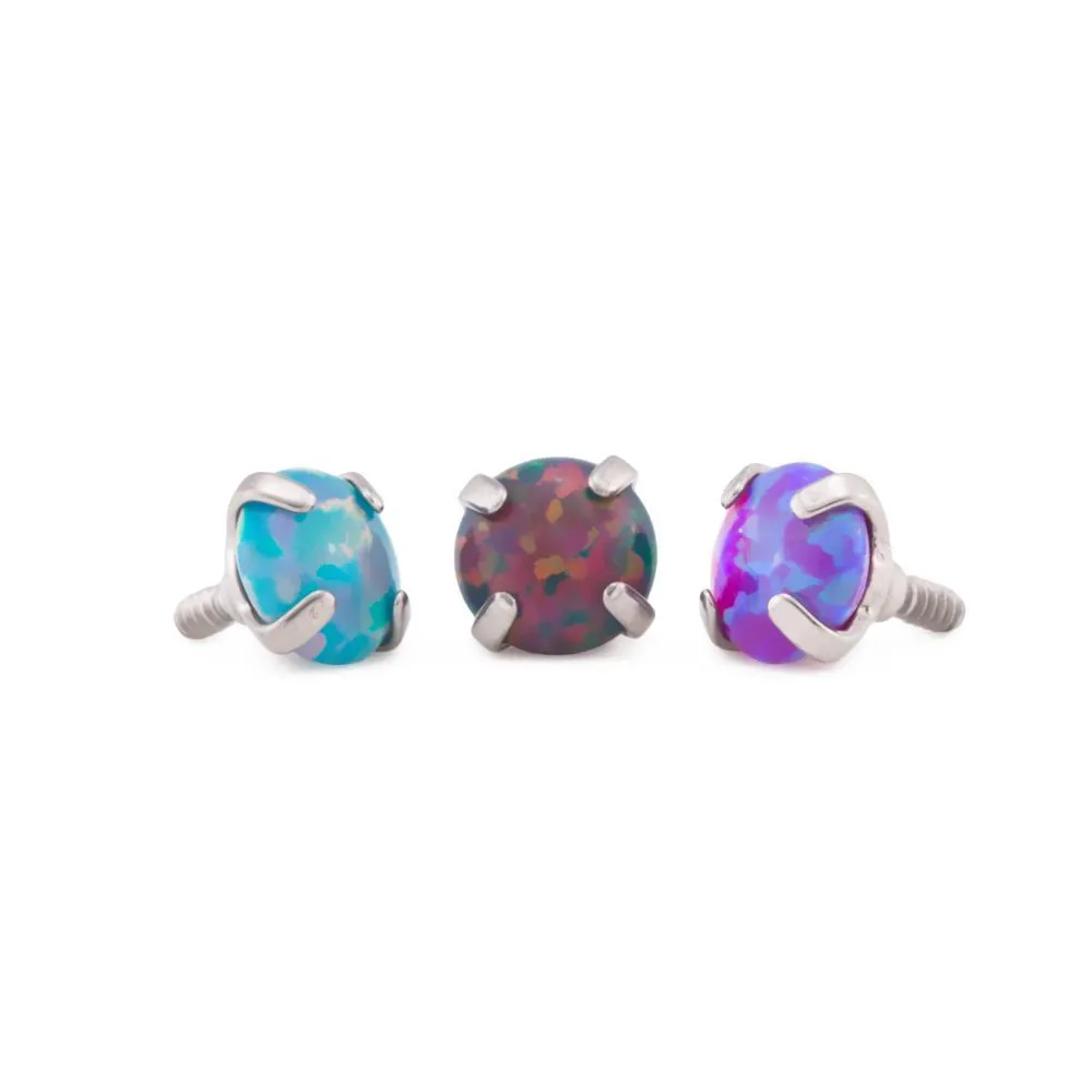 Tilum 18g-16g Internally Threaded Square Prong-Set 3.5mm Round Opal Top - Price Per 1
