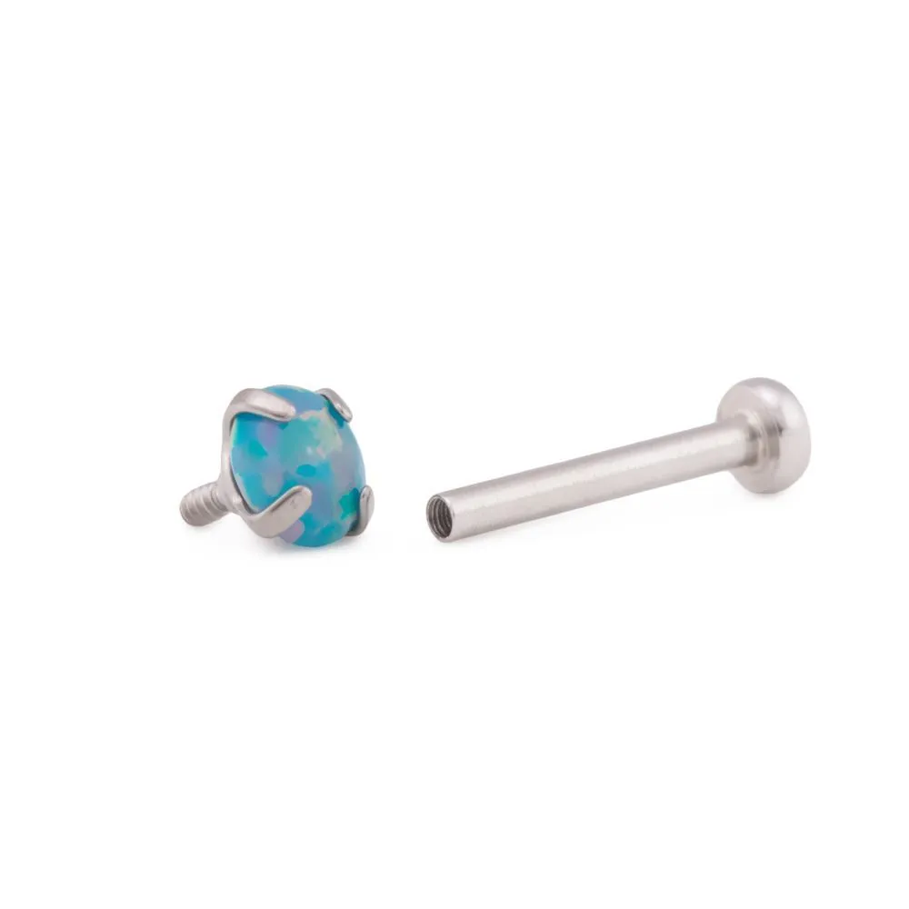 Tilum 18g-16g Internally Threaded Square Prong-Set 3.5mm Round Opal Top - Price Per 1