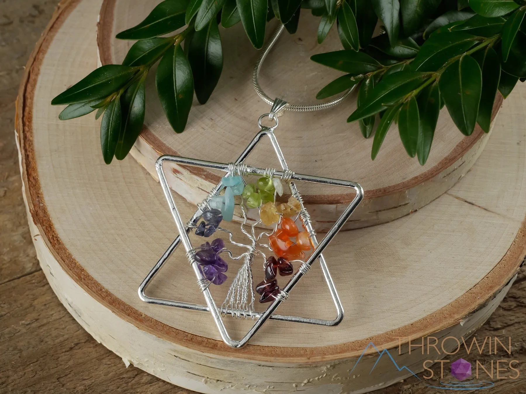 Tree of Life Pendant, CHAKRA Crystal Pendant - Star of David - Tree of Life Chakra Necklace, Wire Wrapped Jewelry, E1386
