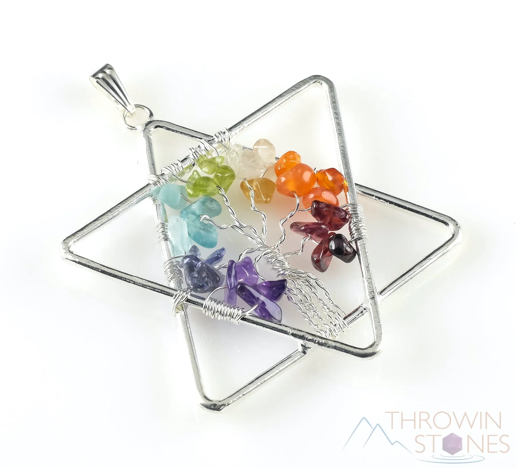 Tree of Life Pendant, CHAKRA Crystal Pendant - Star of David - Tree of Life Chakra Necklace, Wire Wrapped Jewelry, E1386