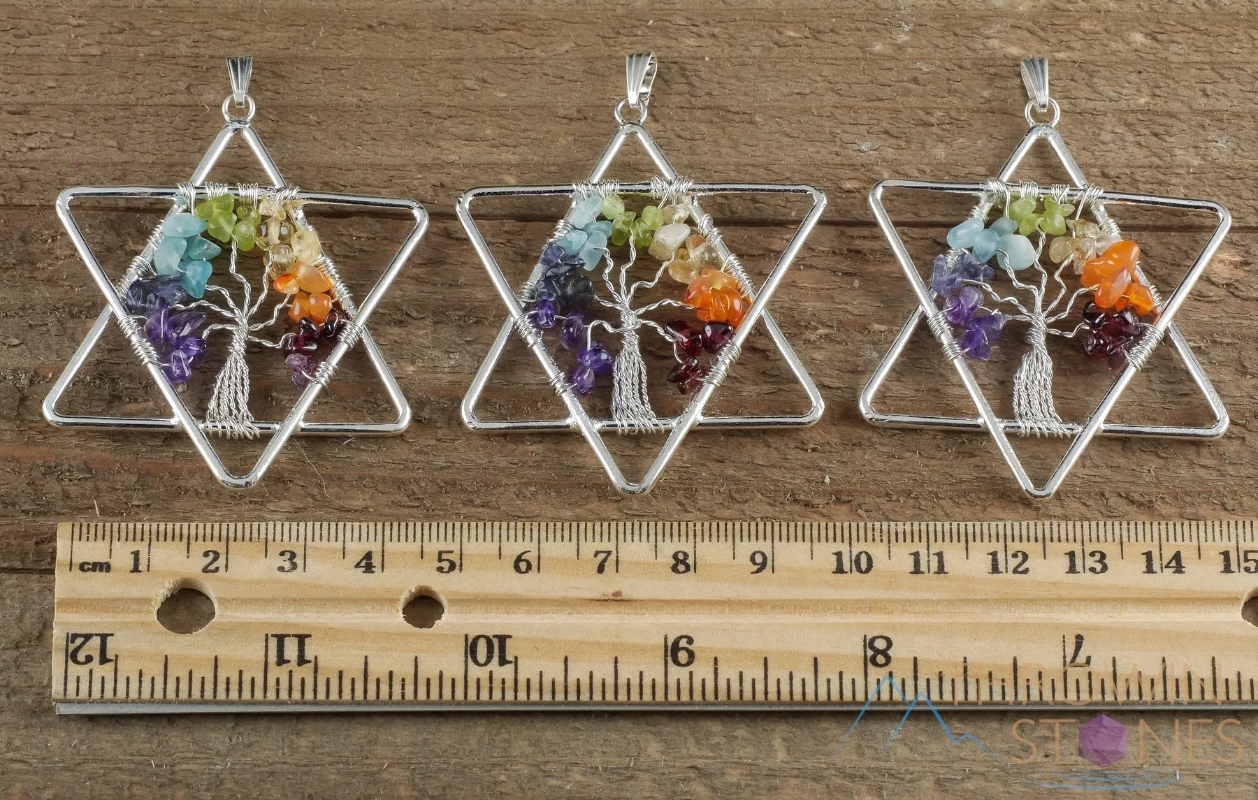 Tree of Life Pendant, CHAKRA Crystal Pendant - Star of David - Tree of Life Chakra Necklace, Wire Wrapped Jewelry, E1386
