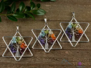 Tree of Life Pendant, CHAKRA Crystal Pendant - Star of David - Tree of Life Chakra Necklace, Wire Wrapped Jewelry, E1386
