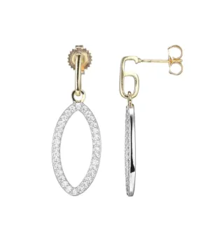Two Tone Sterling Silver CZ Marquise Shaped Dangle Earrings (SI5237)
