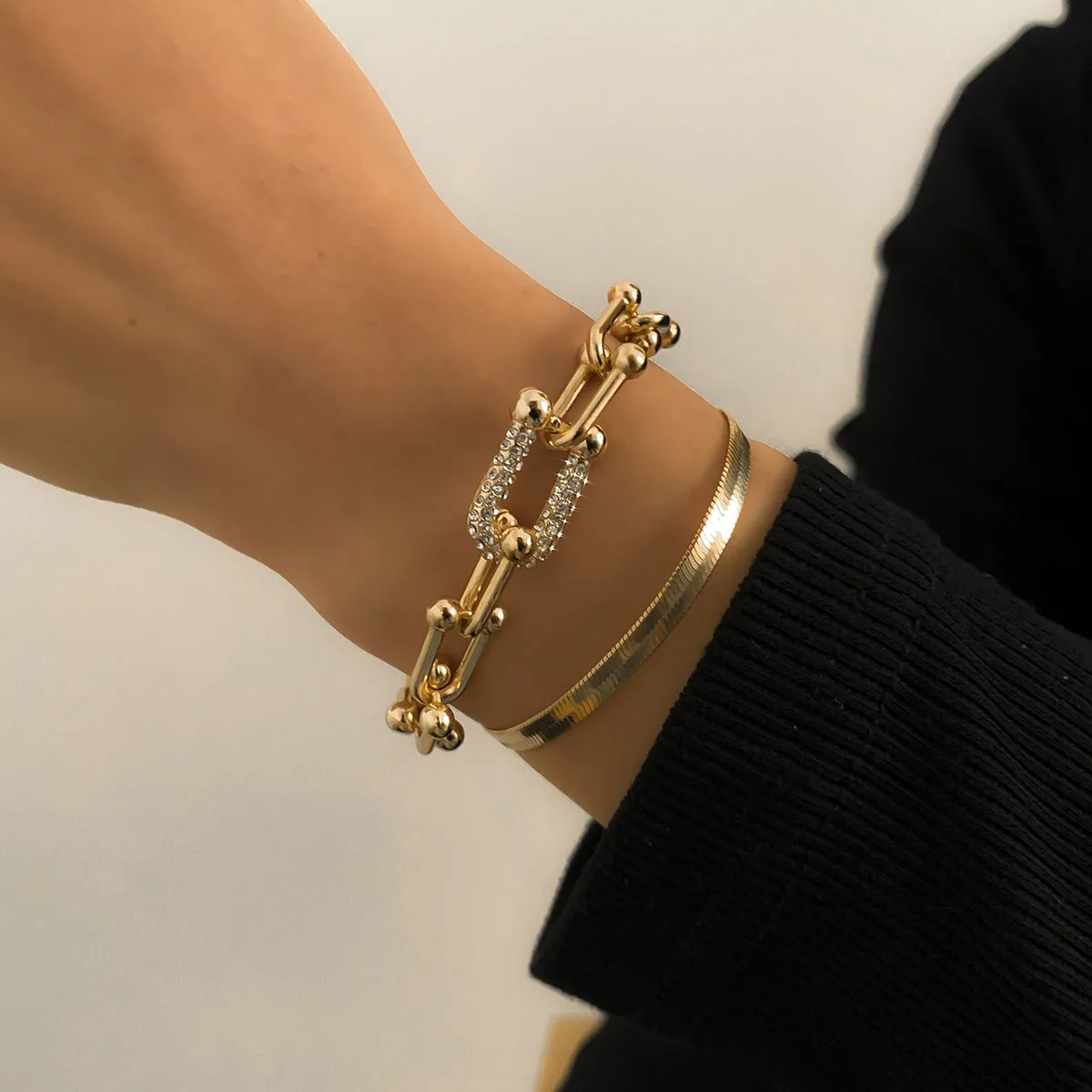 U-Shaped Horseshoe Square Buckle Rhinestone Bracelet