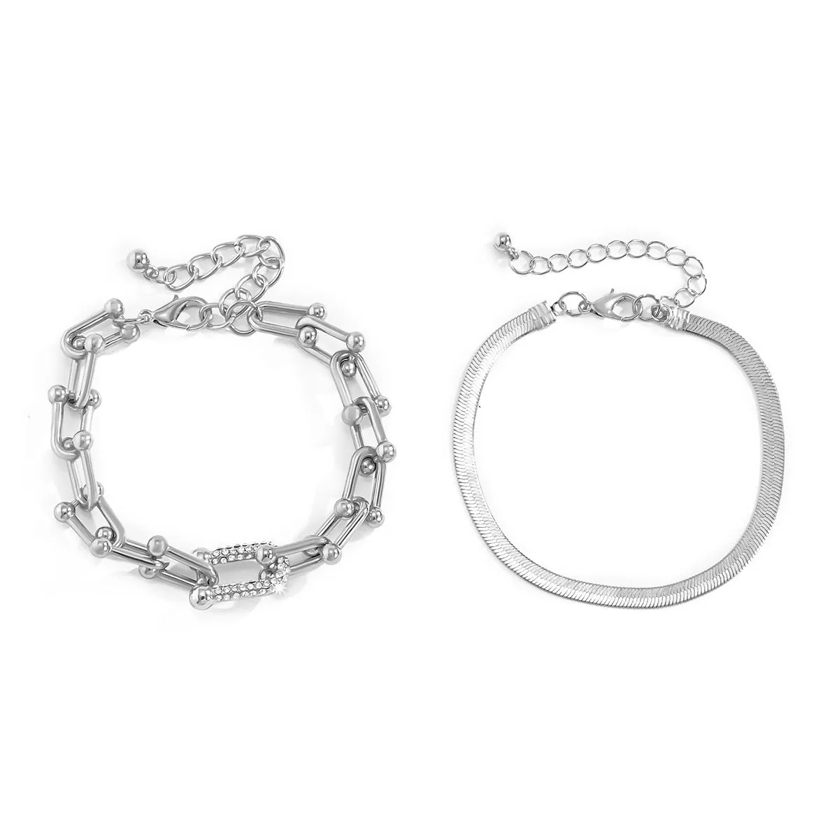 U-Shaped Horseshoe Square Buckle Rhinestone Bracelet