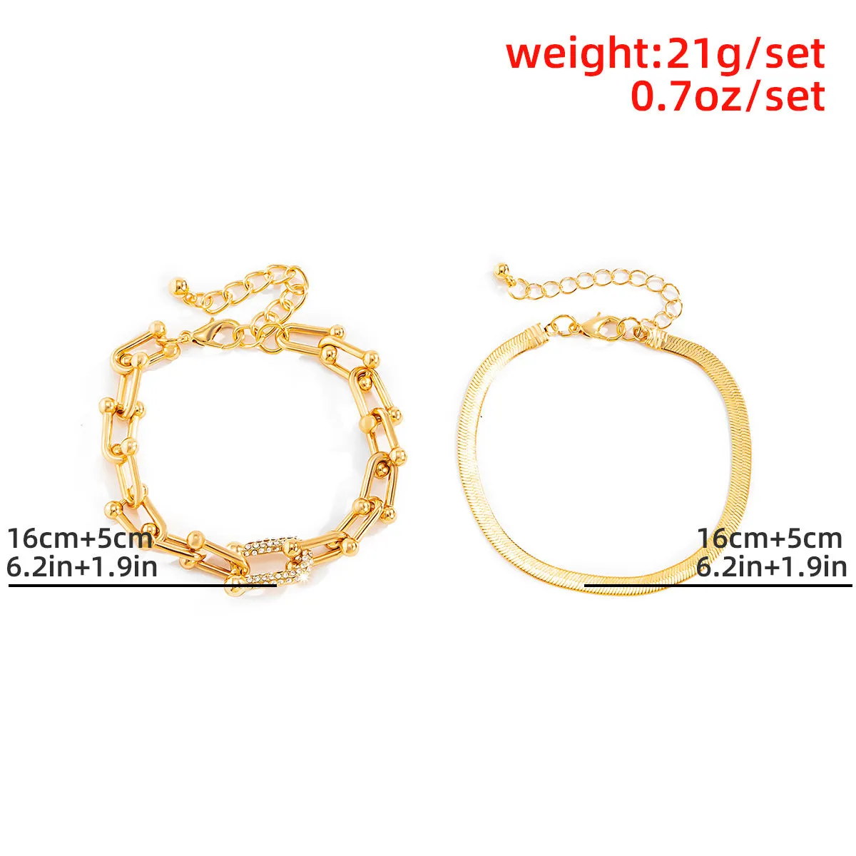U-Shaped Horseshoe Square Buckle Rhinestone Bracelet