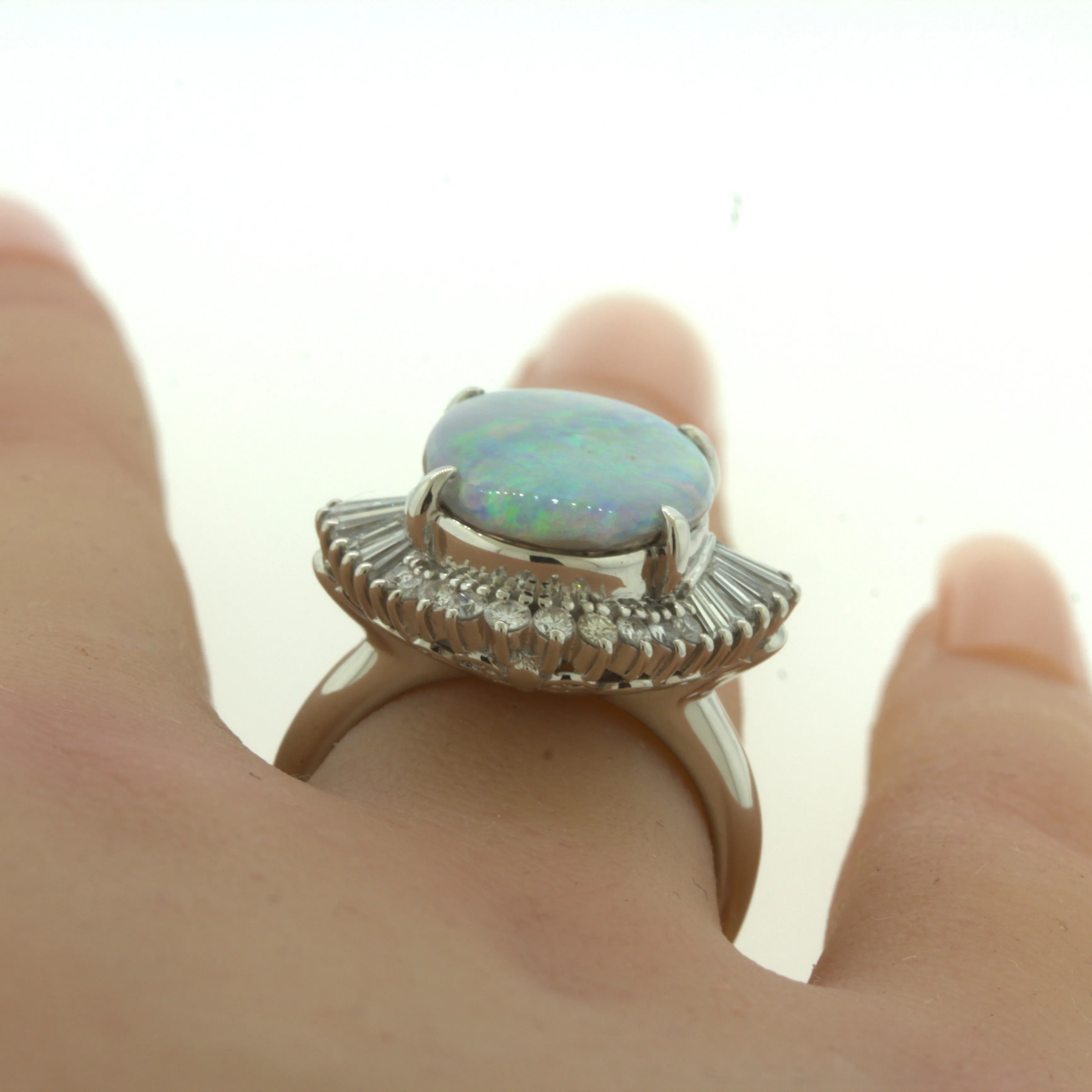 Unique Australian Opal “Double-Color” Diamond Platinum Cocktail Ring