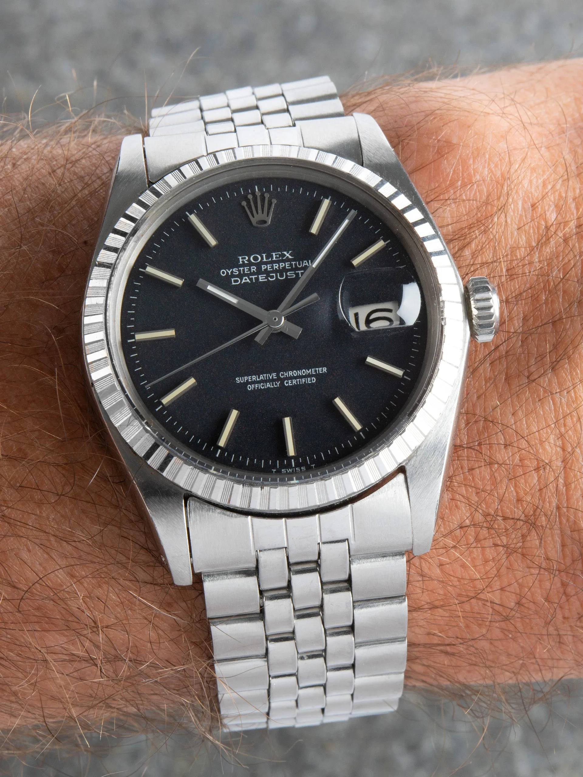 *Unpolished* 1968 Rolex Datejust (Ref. 1603) Black "Confetti" Dial W/ Double Punched Papers