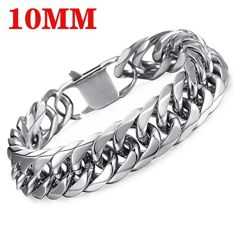 Versatile Titanium Steel Men's Bracelet Square Buckle Cuban Chain
