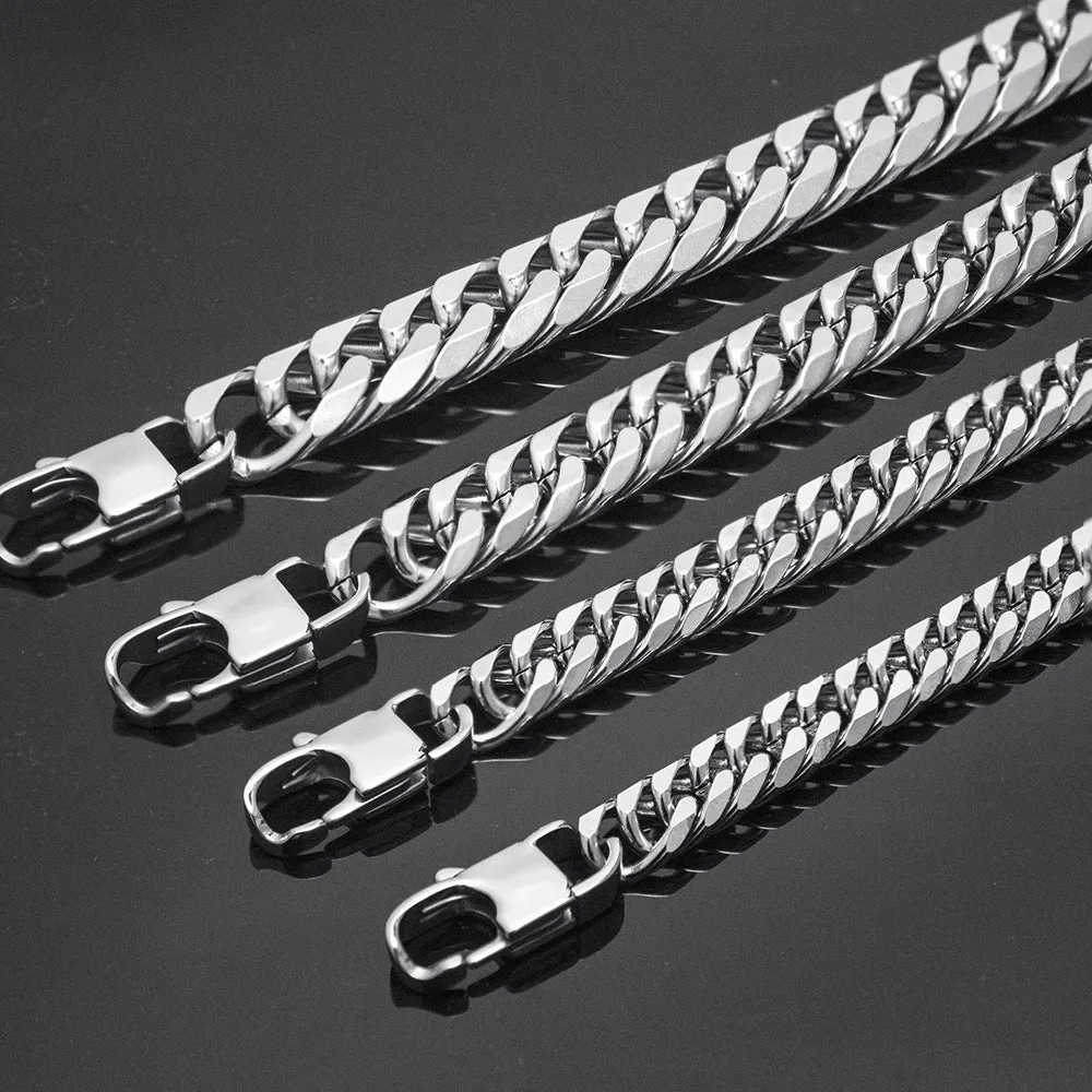 Versatile Titanium Steel Men's Bracelet Square Buckle Cuban Chain