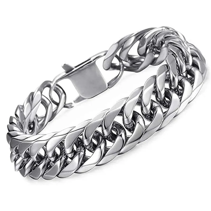 Versatile Titanium Steel Men's Bracelet Square Buckle Cuban Chain
