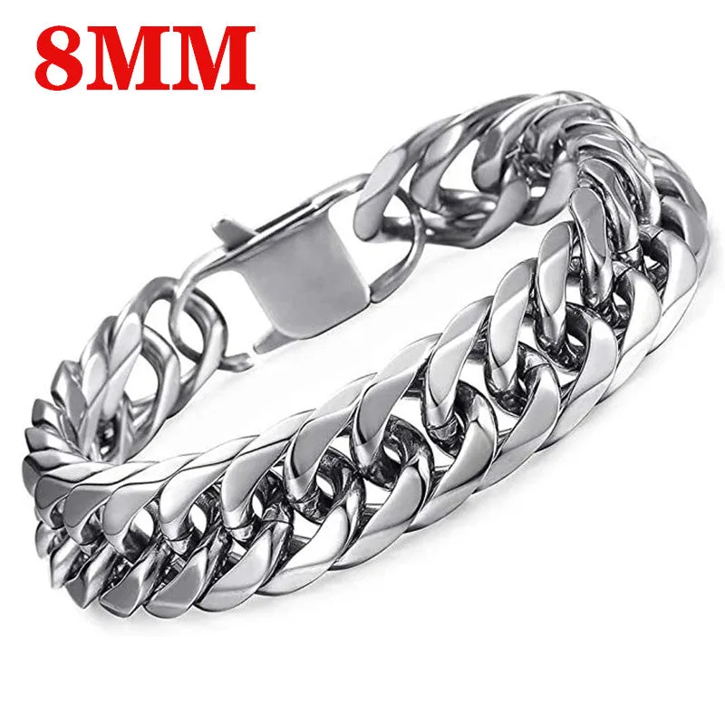 Versatile Titanium Steel Men's Bracelet Square Buckle Cuban Chain