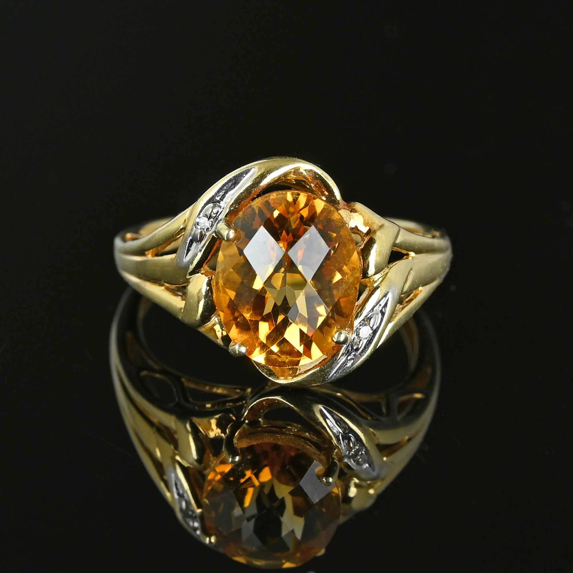 Vintage Checkerboard Cut Diamond Citrine Ring