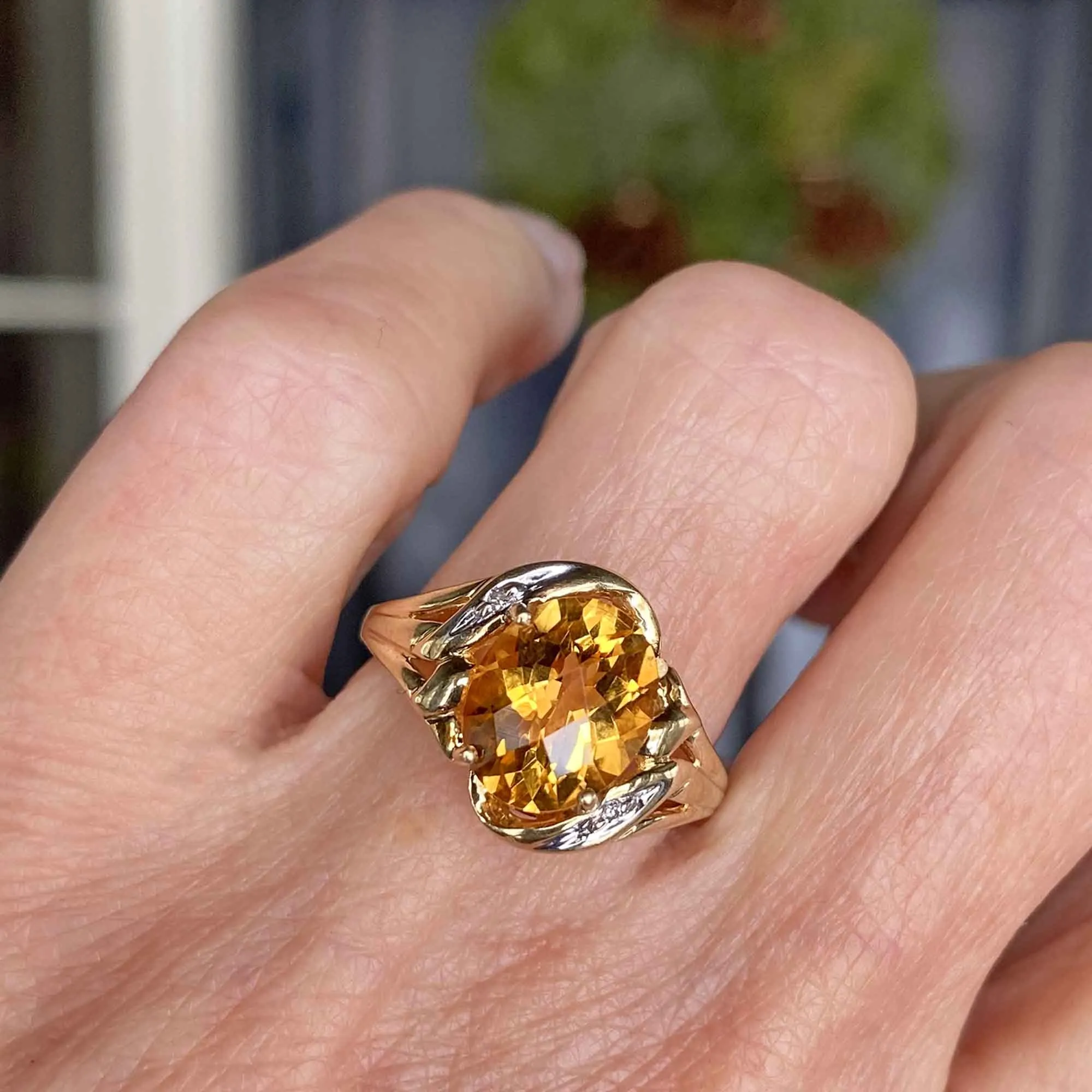 Vintage Checkerboard Cut Diamond Citrine Ring