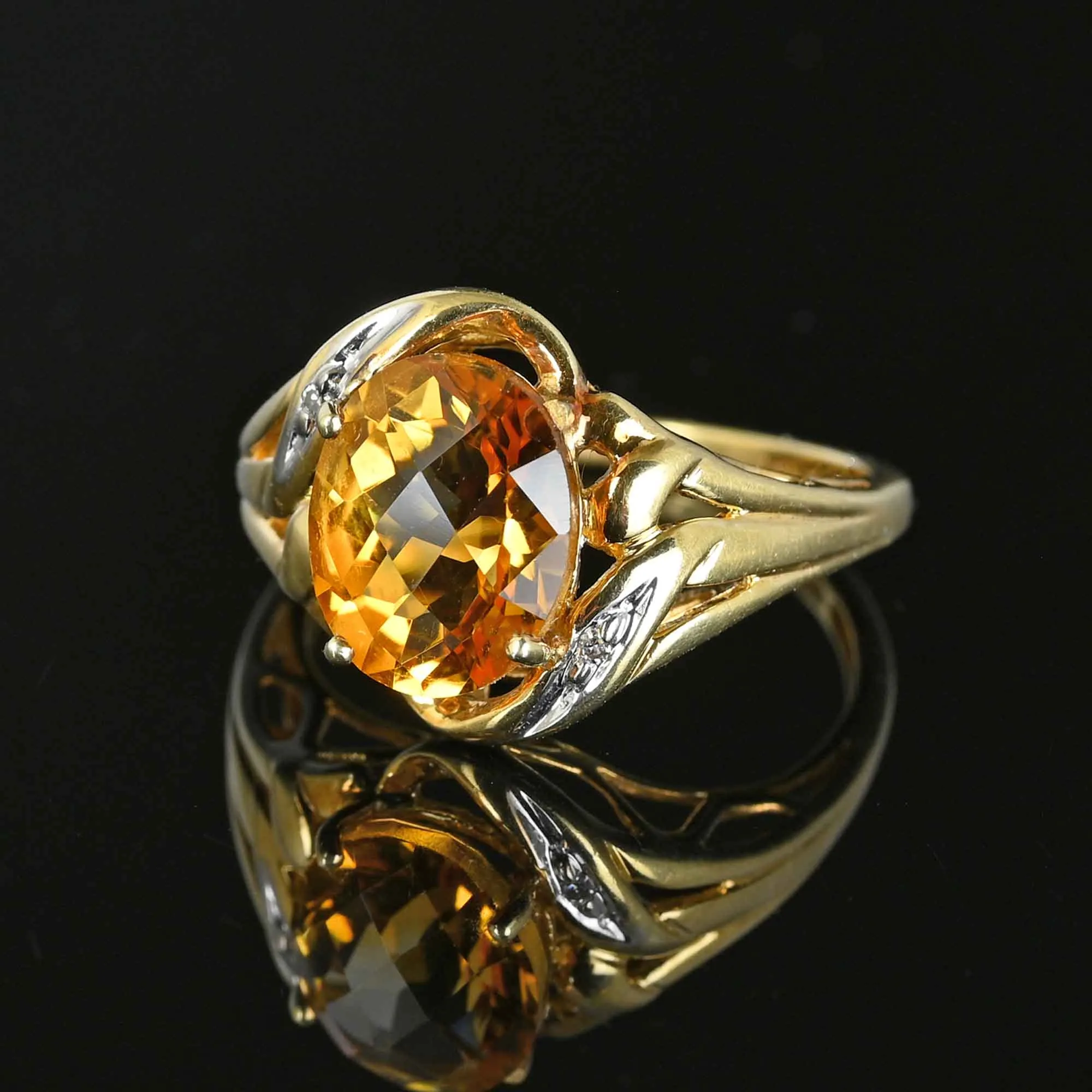 Vintage Checkerboard Cut Diamond Citrine Ring