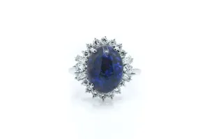 Vintage Platinum Blue Opal and Diamond Halo Ring