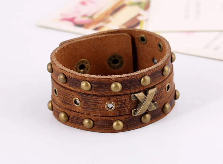 Vintage Punk Leather Bracelet Men's Rivet Leather Bracelet