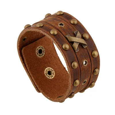 Vintage Punk Leather Bracelet Men's Rivet Leather Bracelet