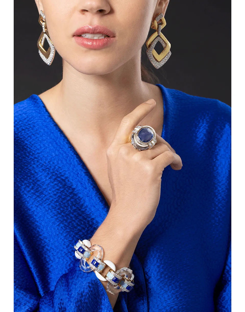 White Enamel Lapis Diamond Bracelet