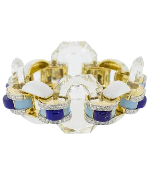 White Enamel Lapis Diamond Bracelet