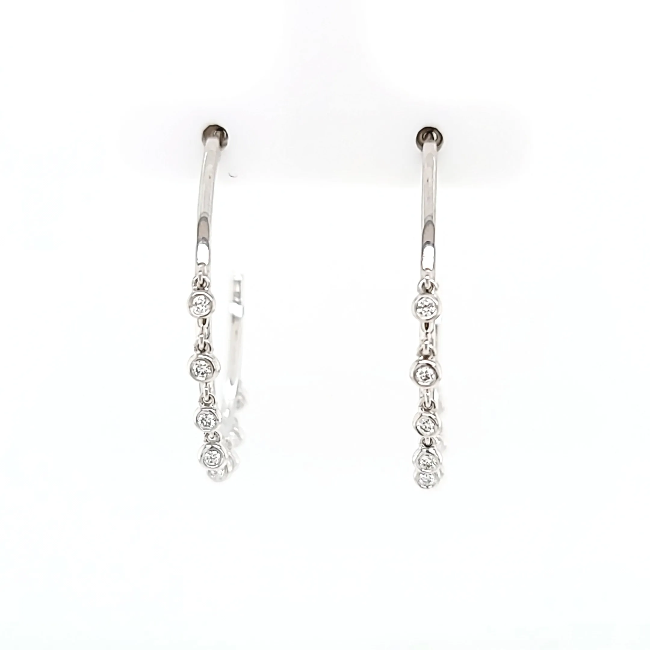White Gold Bezel Diamond Dangle Hoop Earrings (I6553)