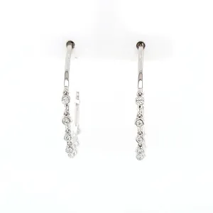White Gold Bezel Diamond Dangle Hoop Earrings (I6553)