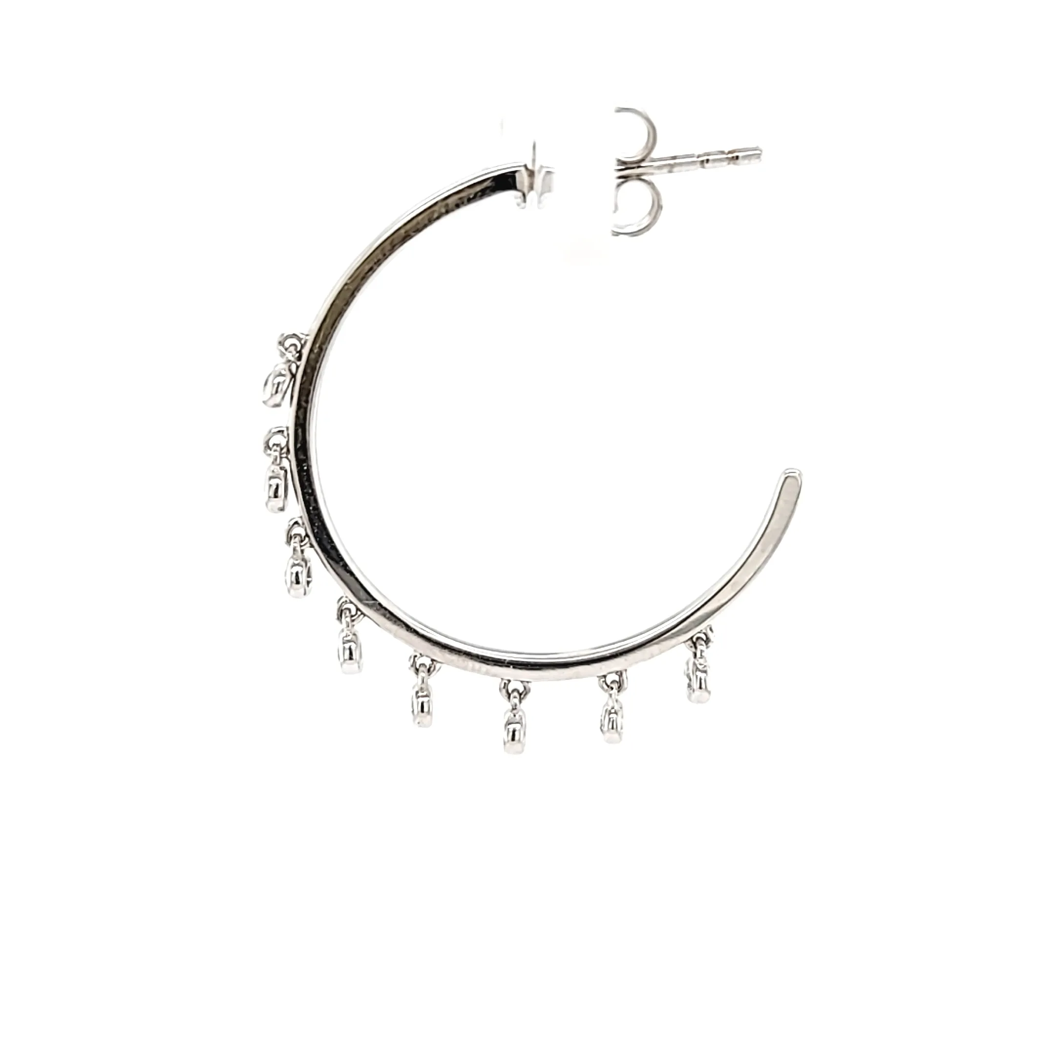 White Gold Bezel Diamond Dangle Hoop Earrings (I6553)