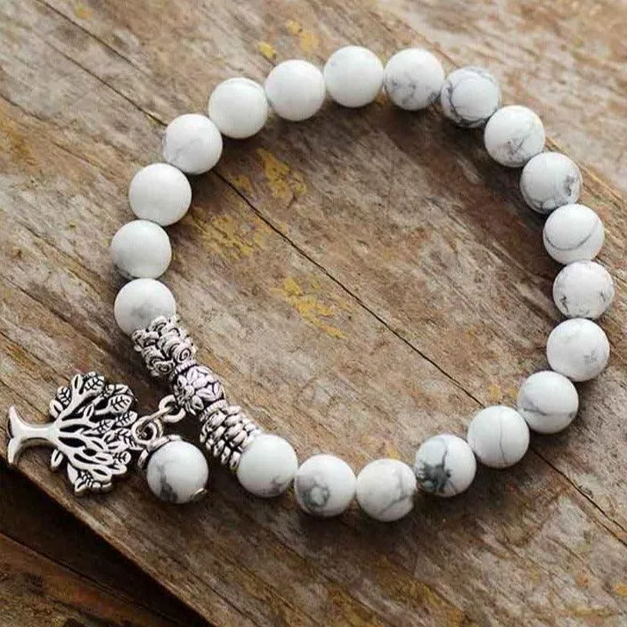 White Howlite Stretchy Bracelet Tree of Life Charm
