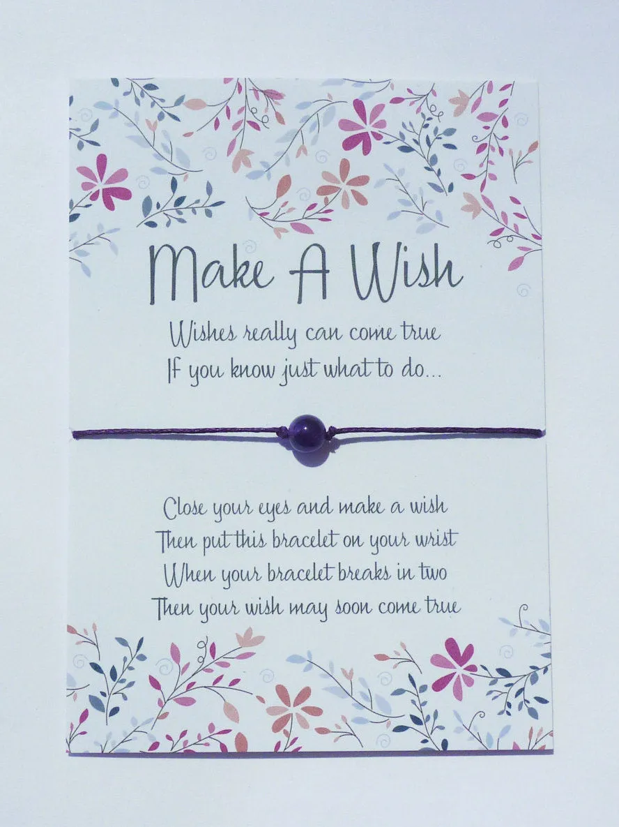 Wish Bracelet - Amethyst Gemstone. Birthstone Gift. Healing Amethyst String Bracelet. Chakra Jewelry