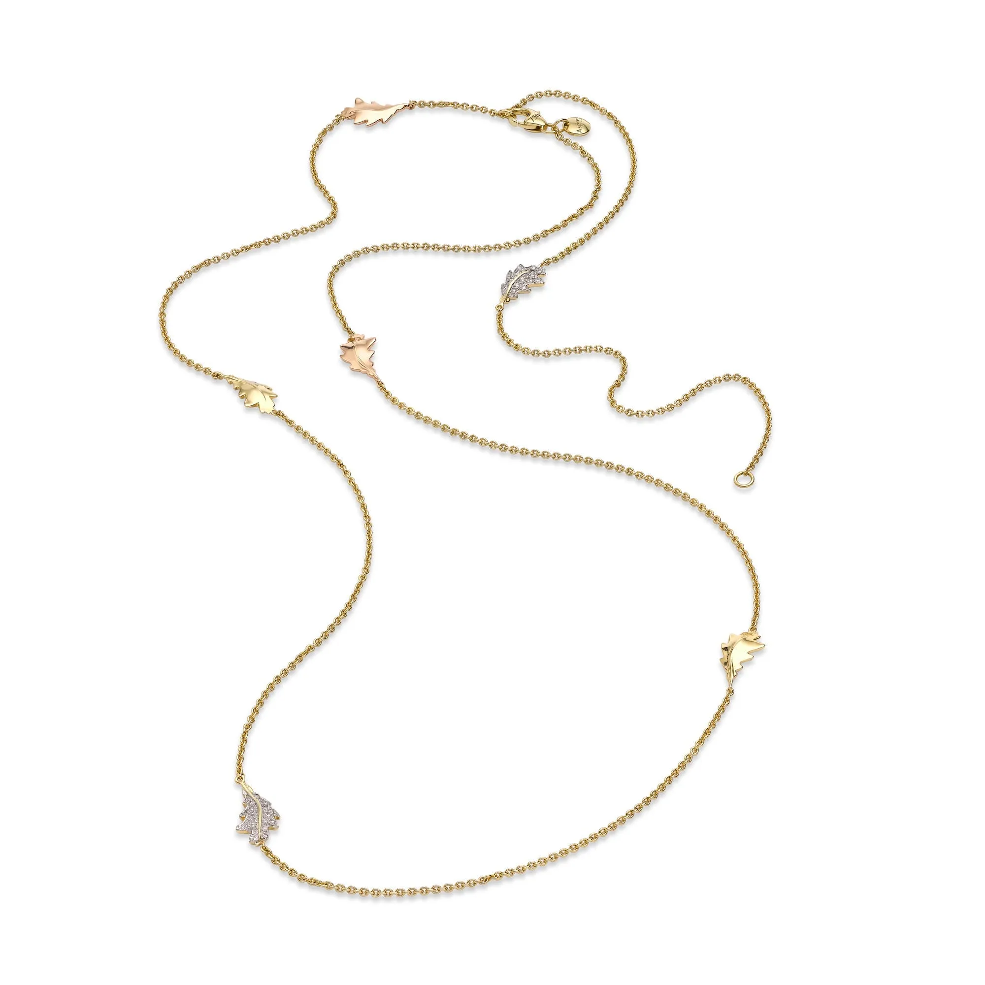 Woodland Six Oak Leaf Necklace in 18ct Yellow Gold with Diamonds