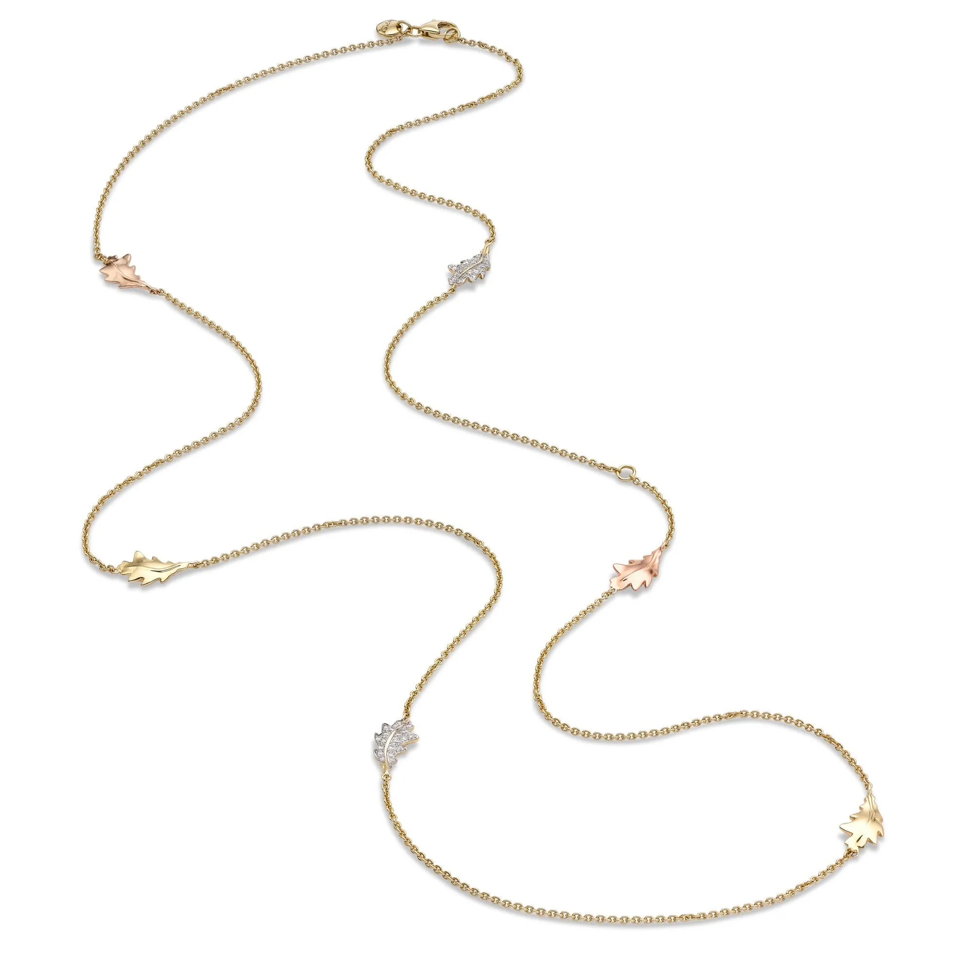 Woodland Six Oak Leaf Necklace in 18ct Yellow Gold with Diamonds