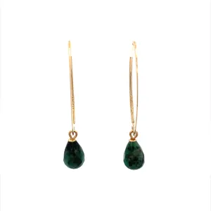 Yellow Gold Emerald Briolette Gemstone Earrings